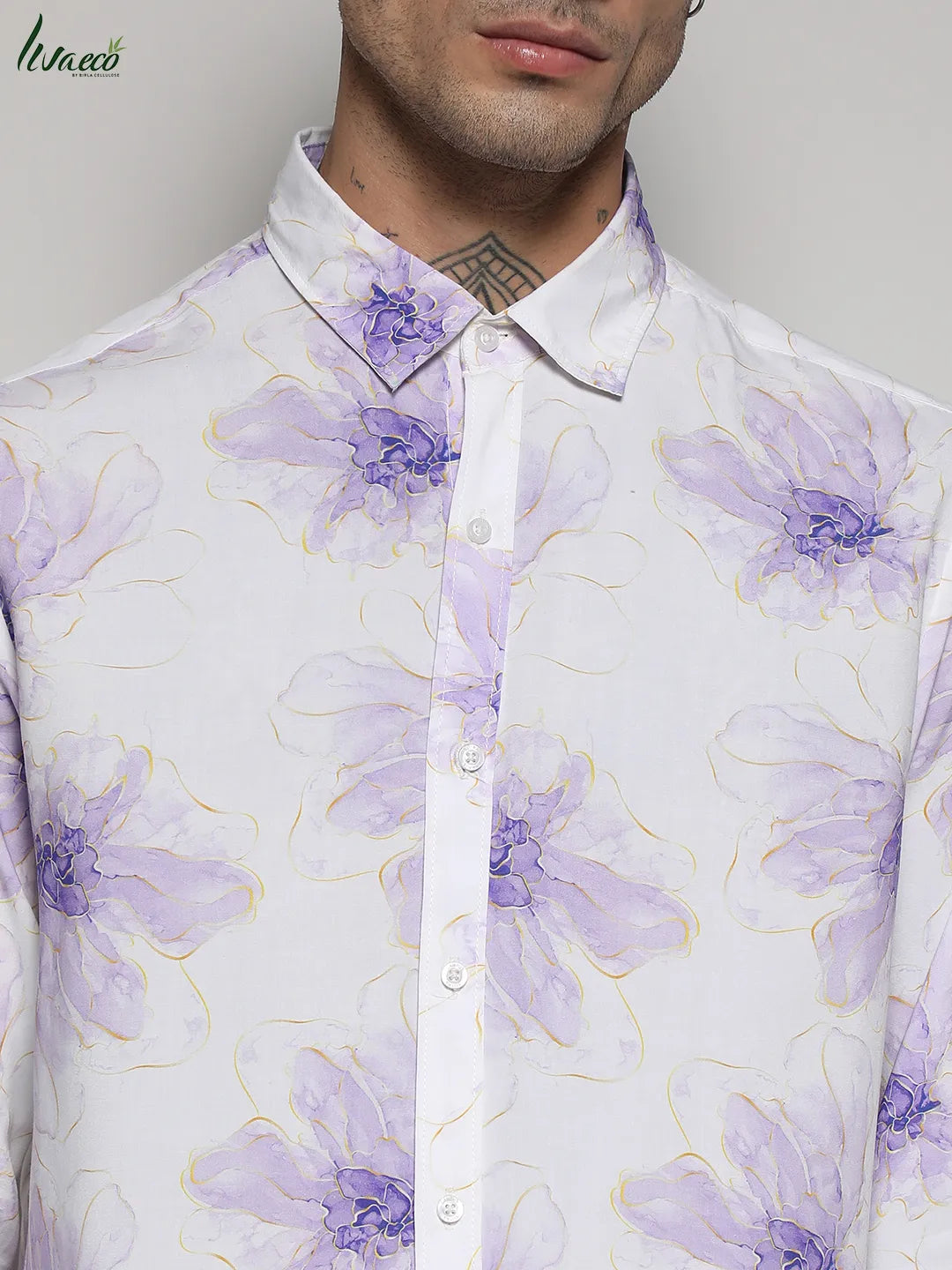 EcoLiva White & Lavender Faded Floral Strokes Shirt