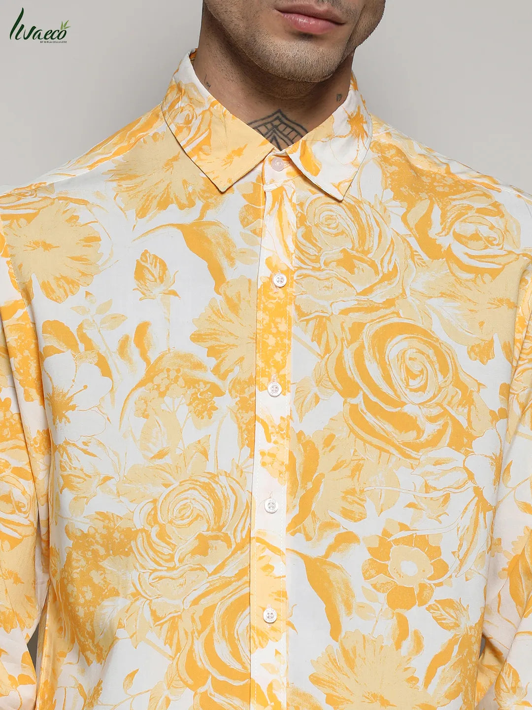 EcoLiva Yellow Contrast Botanical Shirt