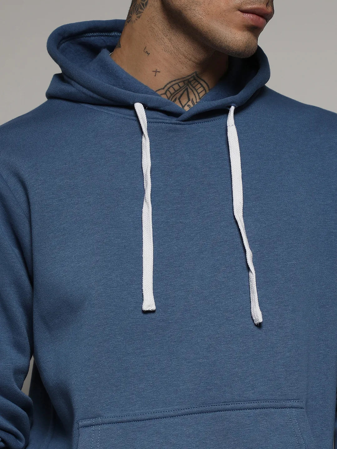 Electric Blue Pullover Hoodie With Contrast Drawstring