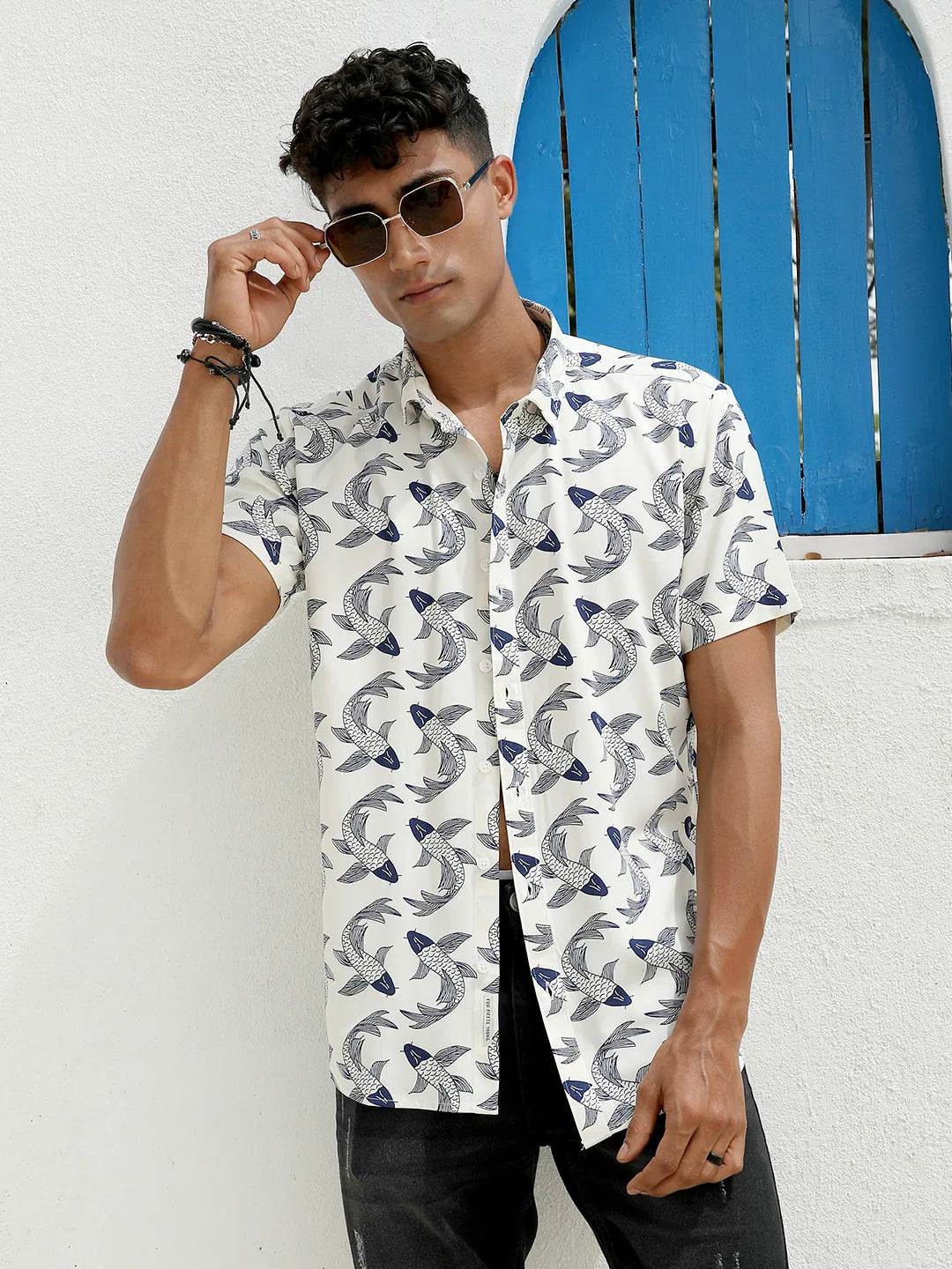 Fish print dress shirt hotsell