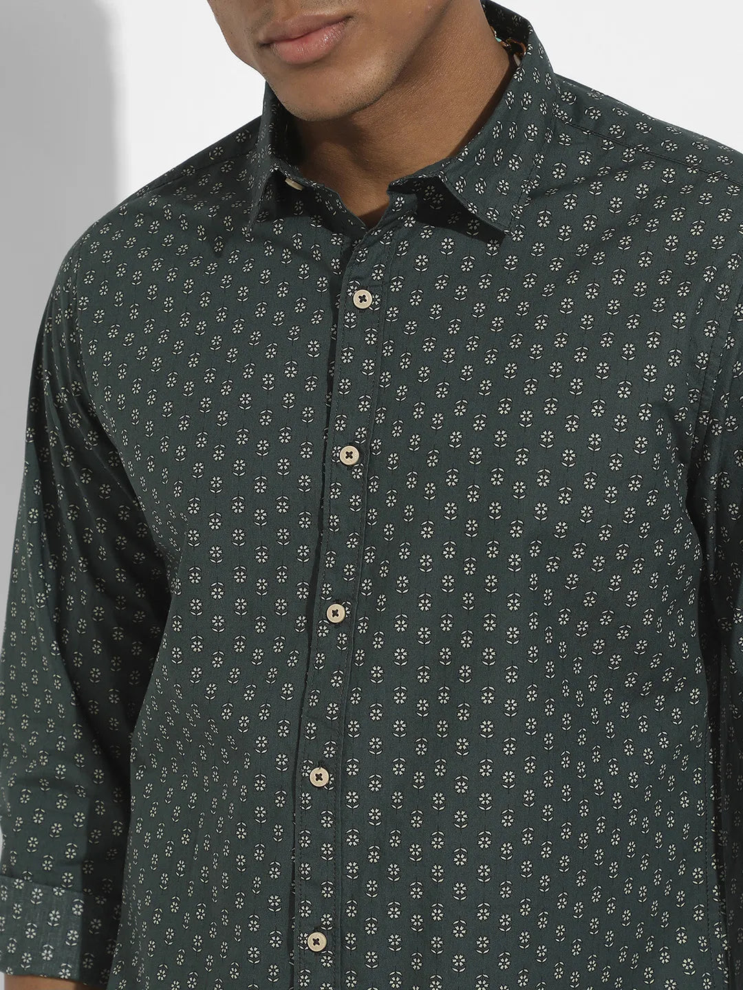 Forest Green Micro Flower Shirt