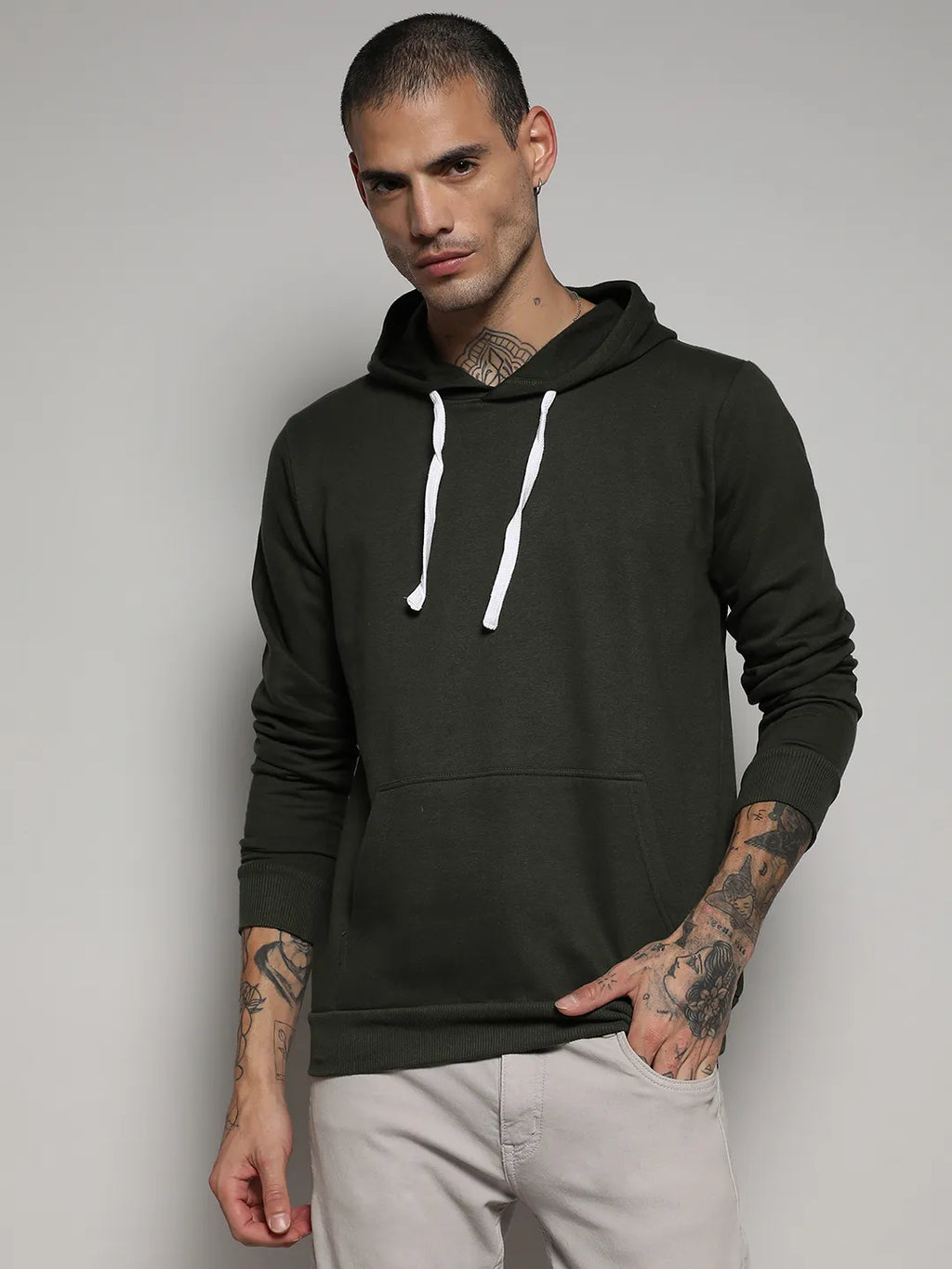Pullover Hoodie With Contrast Drawstring