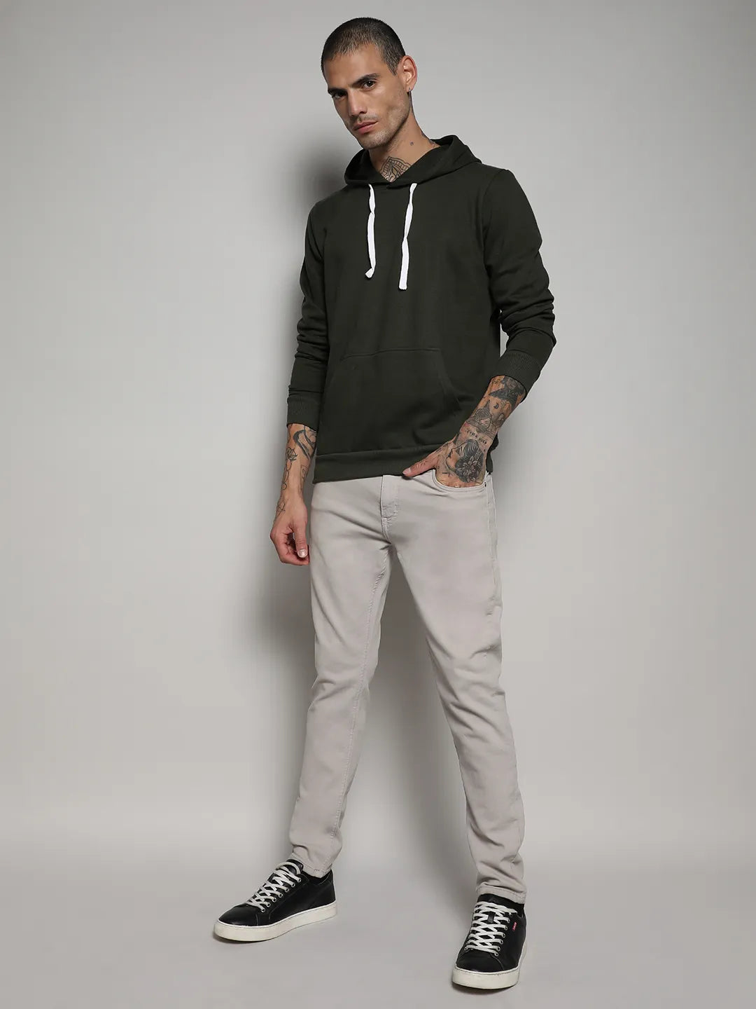 Pullover Hoodie With Contrast Drawstring