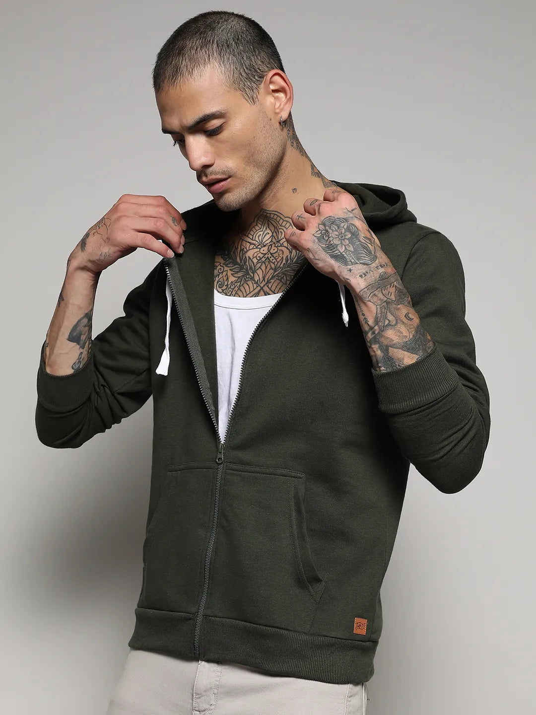 Zip-Front Hoodie With Contrast Drawstring