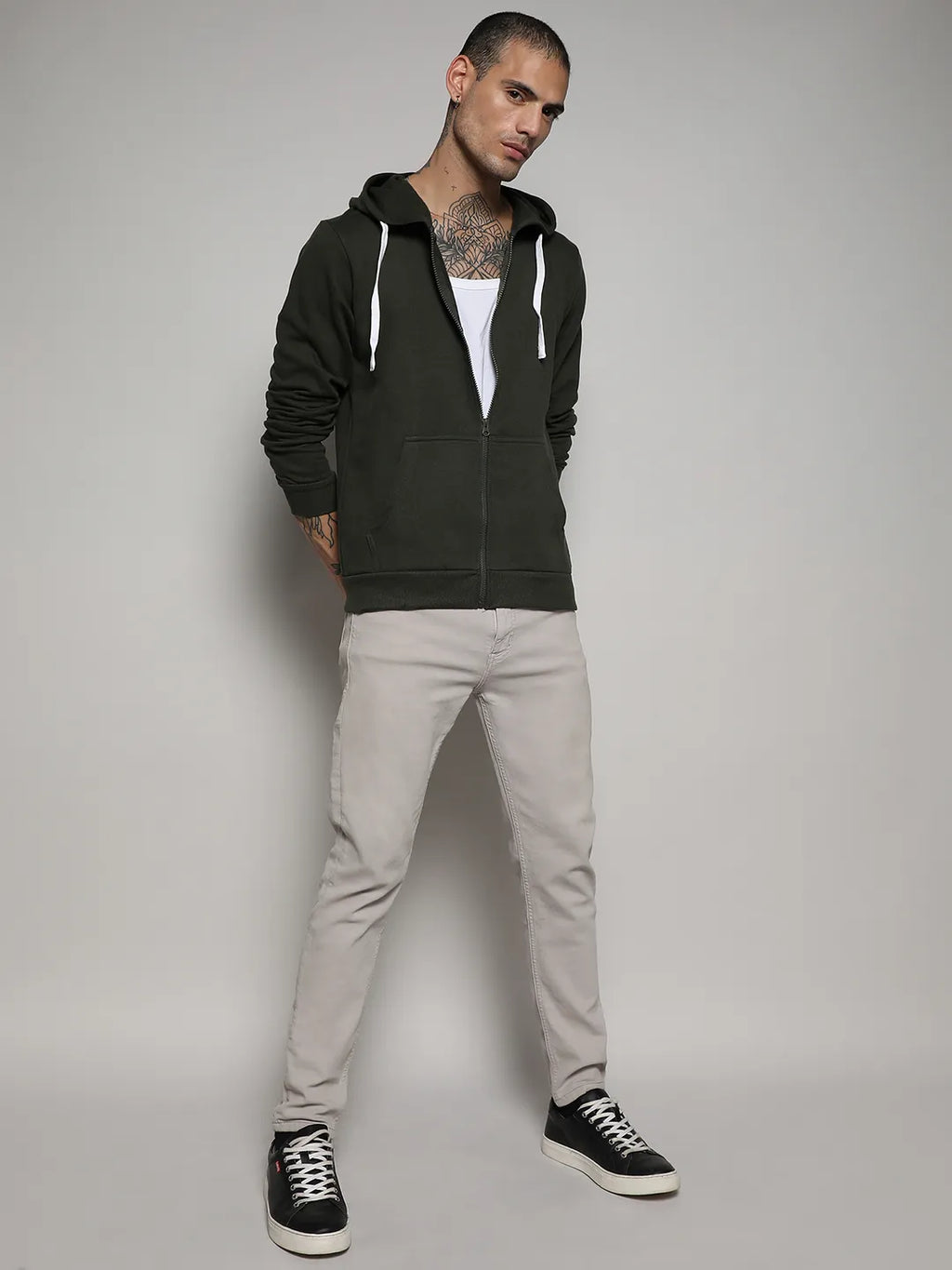 Zip-Front Hoodie With Contrast Drawstring