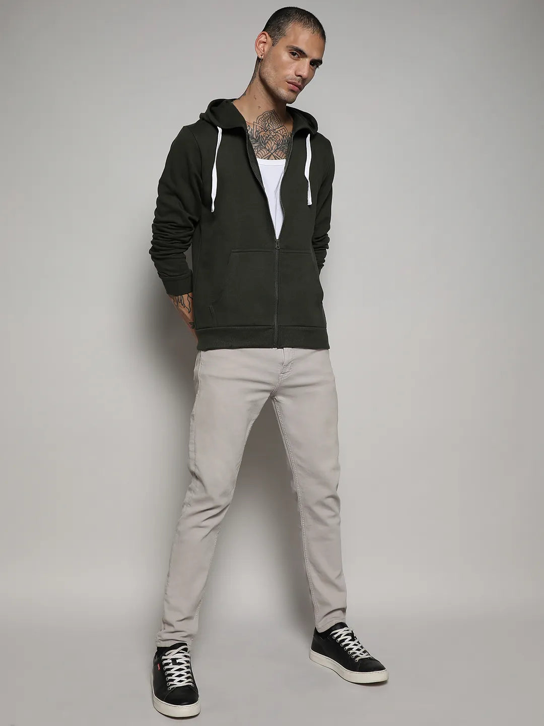 Zip-Front Hoodie With Contrast Drawstring