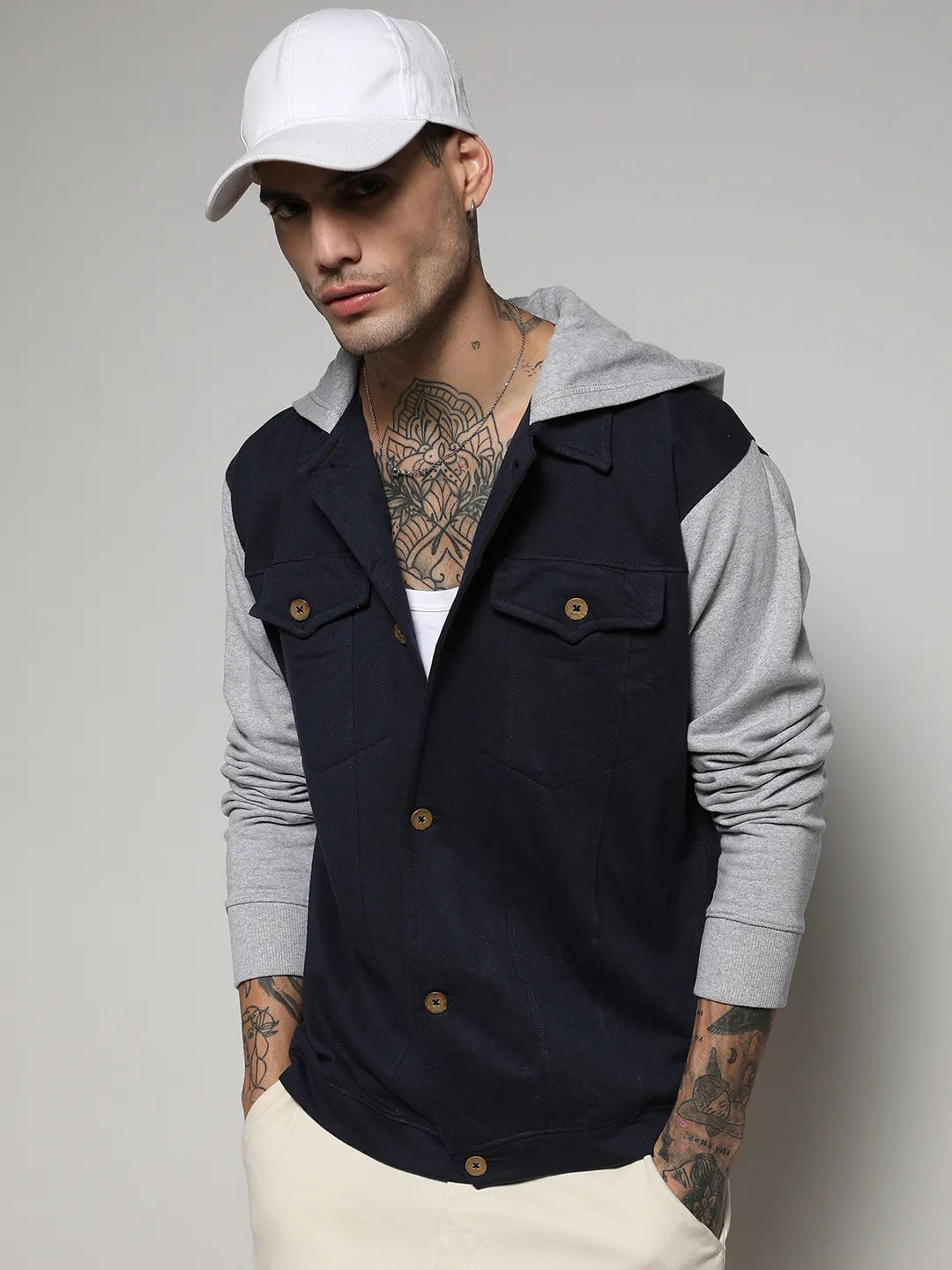 Button-Front Jacket With Contrast Detail