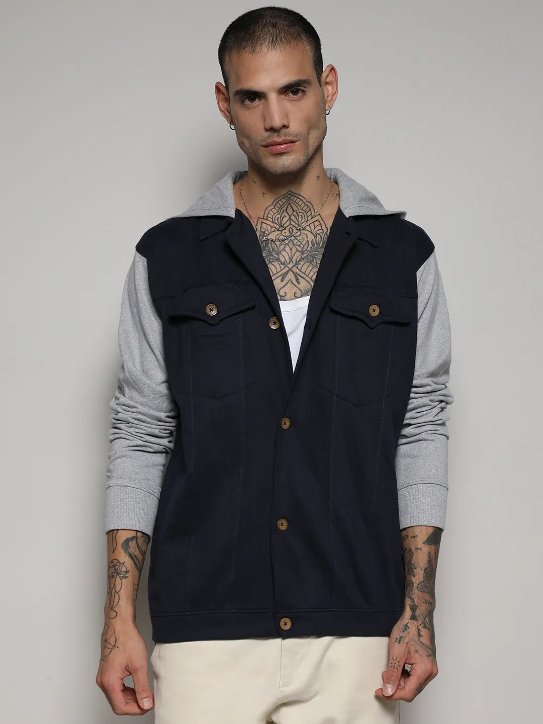 Button-Front Jacket With Contrast Detail