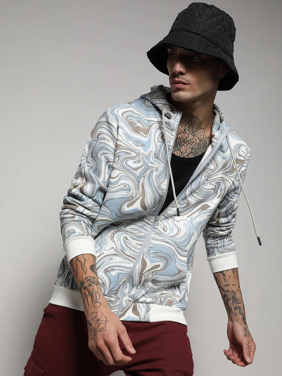 Contrast Fluid Zip Front Hoodie