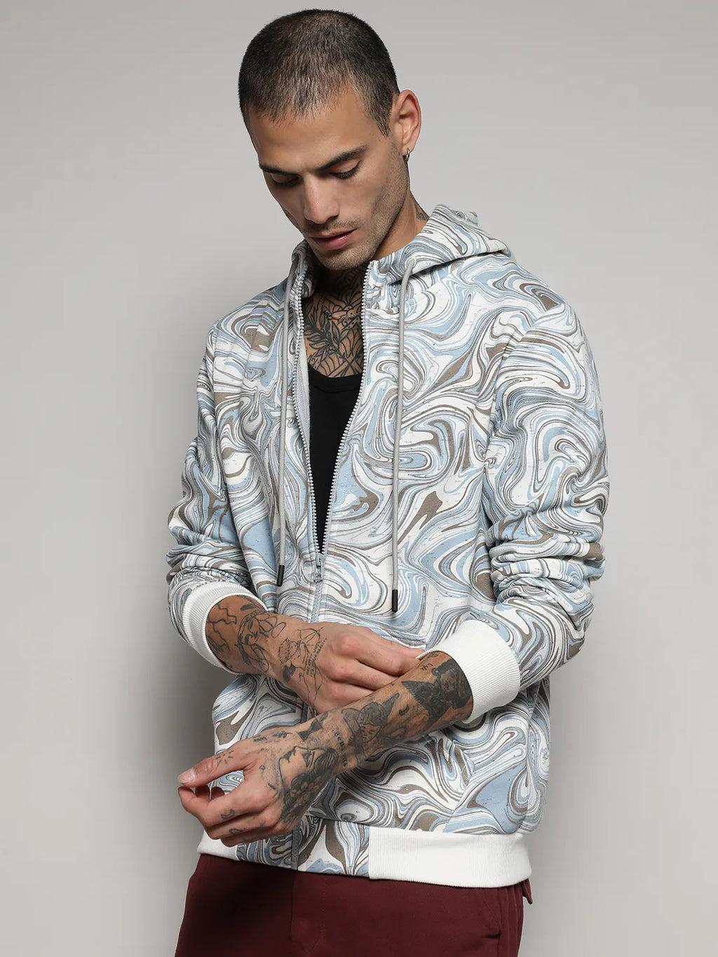 Contrast Fluid Zip Front Hoodie