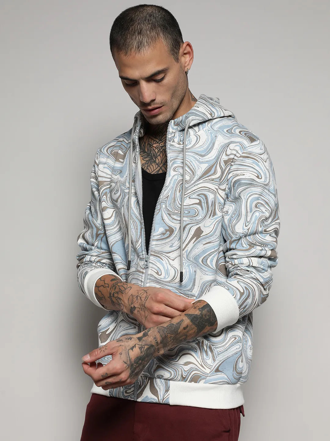 Contrast Fluid Zip Front Hoodie