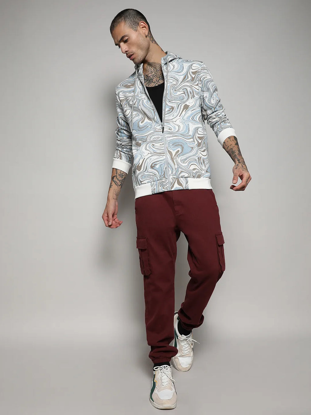 Contrast Fluid Zip Front Hoodie