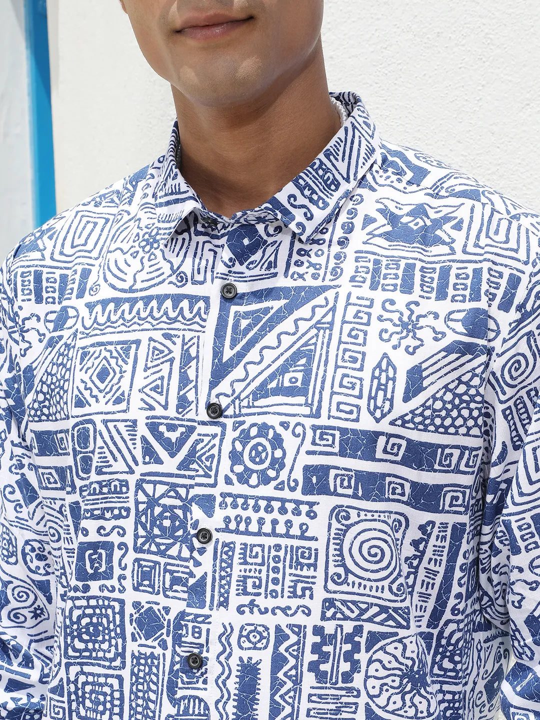 Indigo Blue Contrast Aztec Shirt