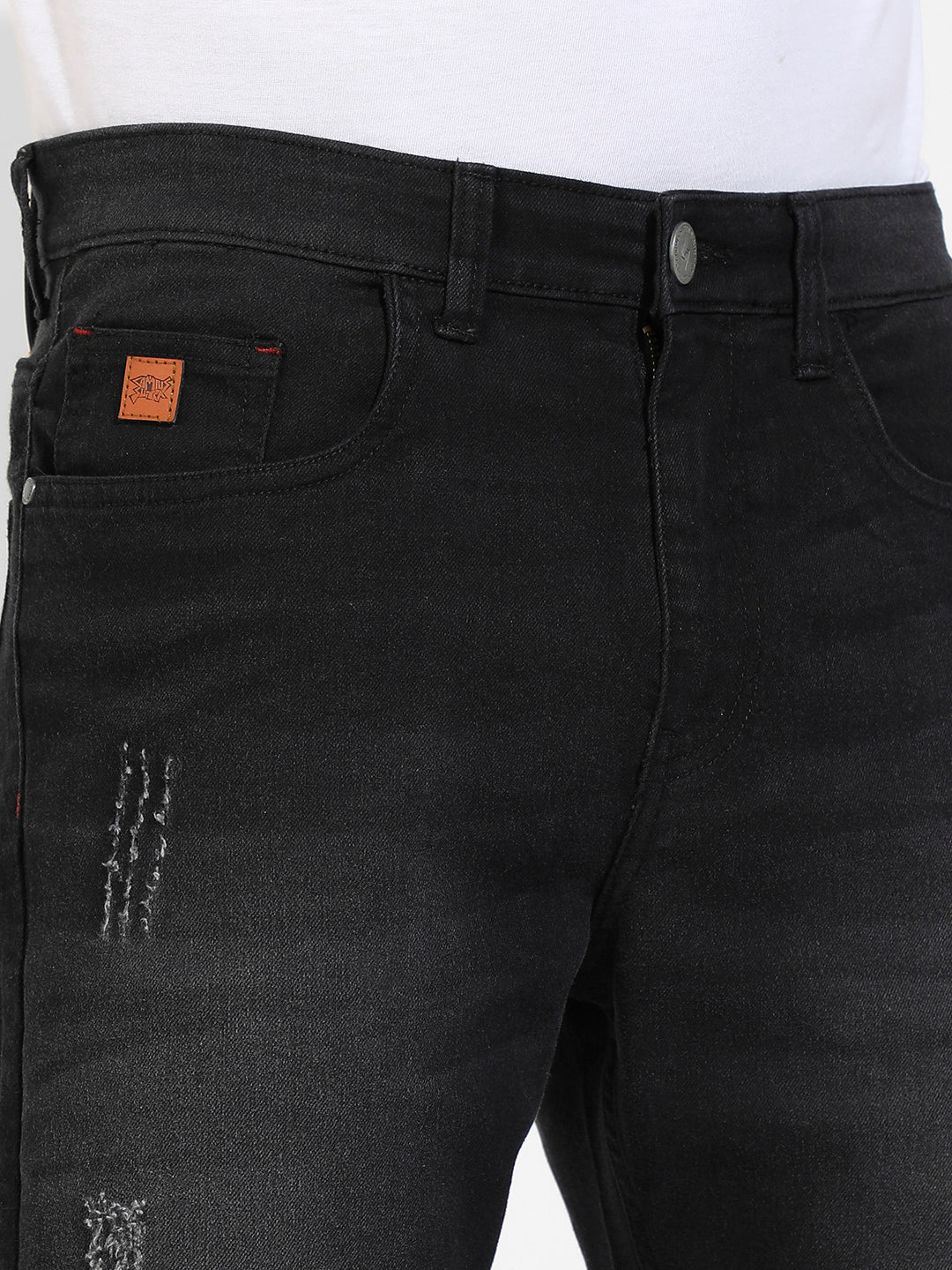 Men's Black Distressed Effect Denim Shorts