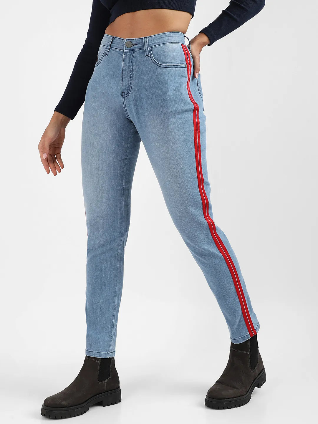 Contrast Side-Striped Denim Jeans