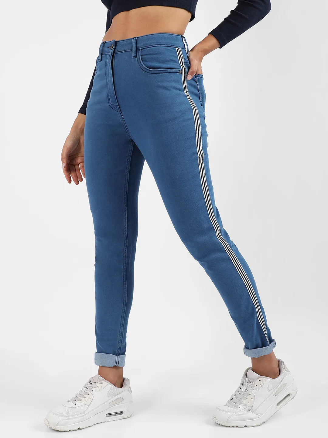 Pencil Side-Striped Denim Jeans