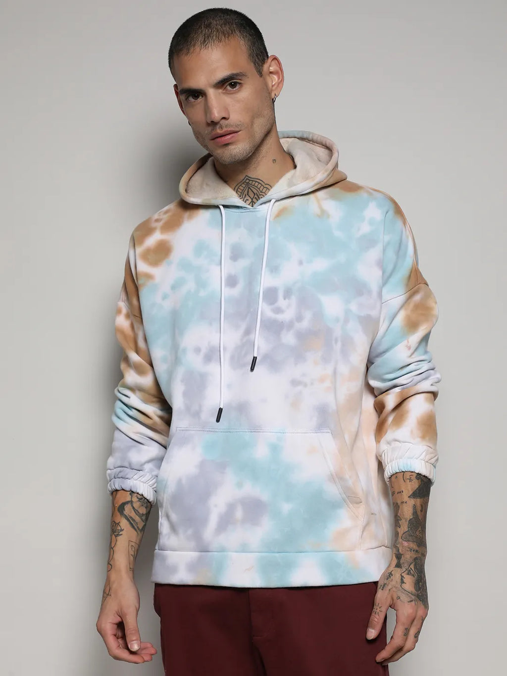 Pastel Tie Dye Oversized Hoodie With Kangaroo Pocket