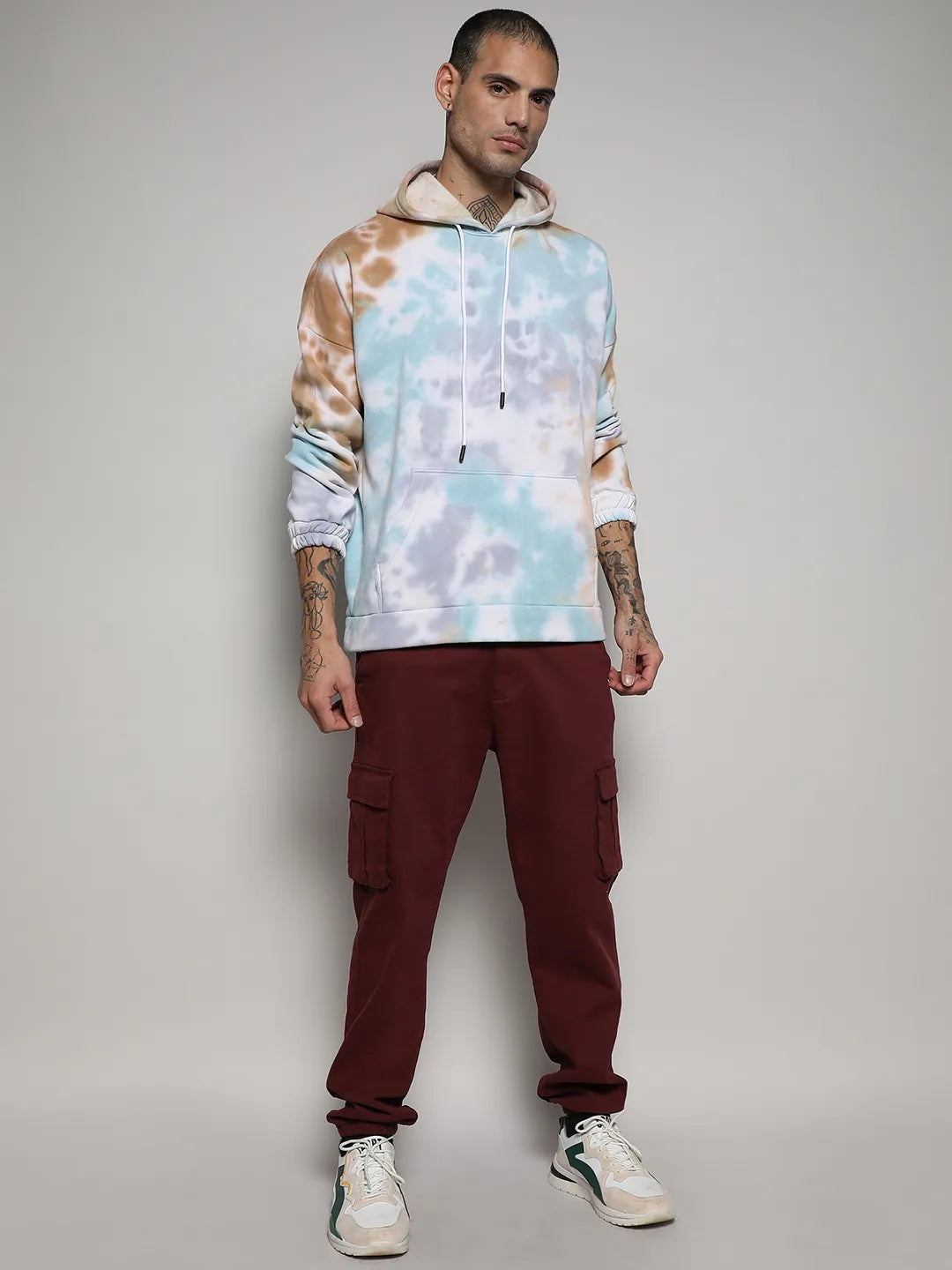 Pastel Tie Dye Oversized Hoodie With Kangaroo Pocket