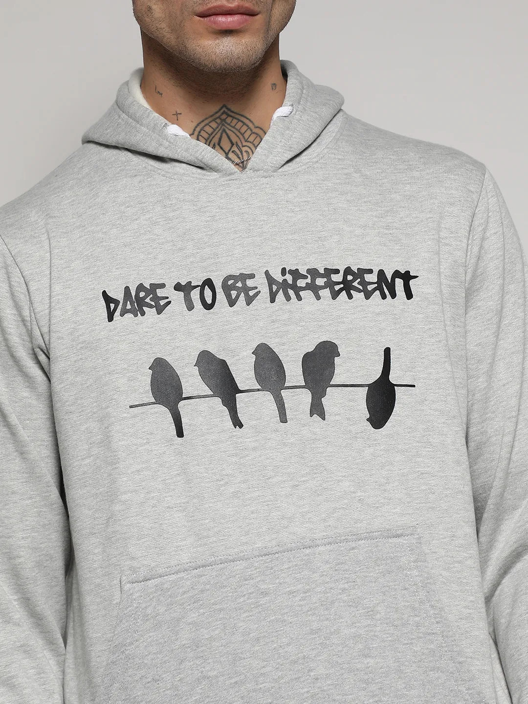 Light Grey Dare To Be Different Hoodie With Kangaroo Pocket