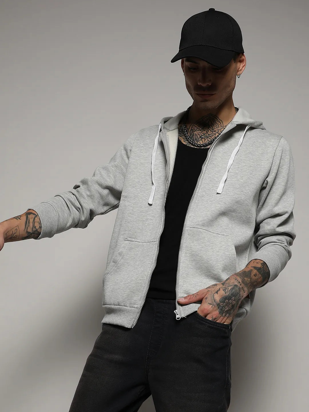 Zip-Front Hoodie With Contrast Drawstring