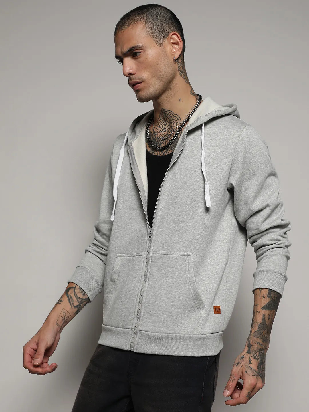 Zip-Front Hoodie With Contrast Drawstring