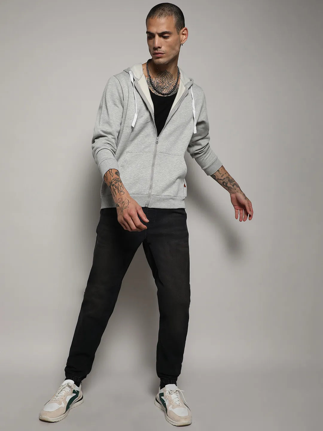 Zip-Front Hoodie With Contrast Drawstring