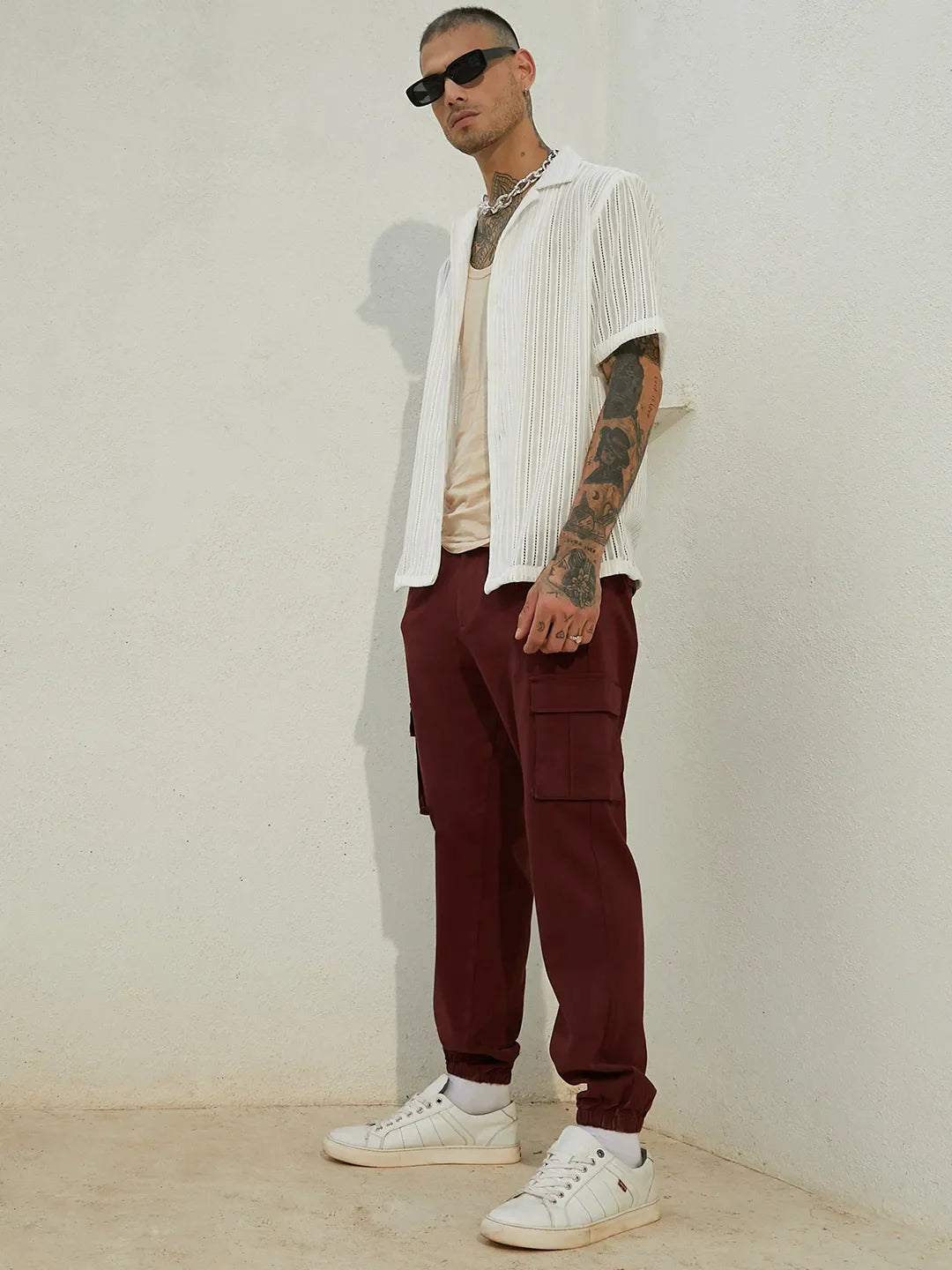 Cuffed Hem Cargo Trousers