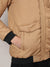 Men Beige Self-Design Diamond Puffer Jacket With Fleece Hood