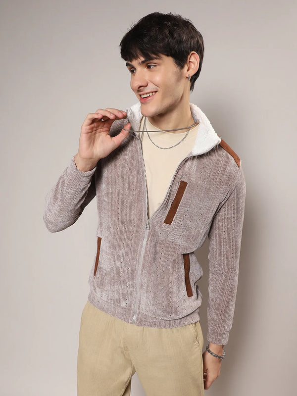 Zip-Front Cable Knit Jacket
