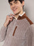 Men Brown Zip-Front Cable Knit Sweater