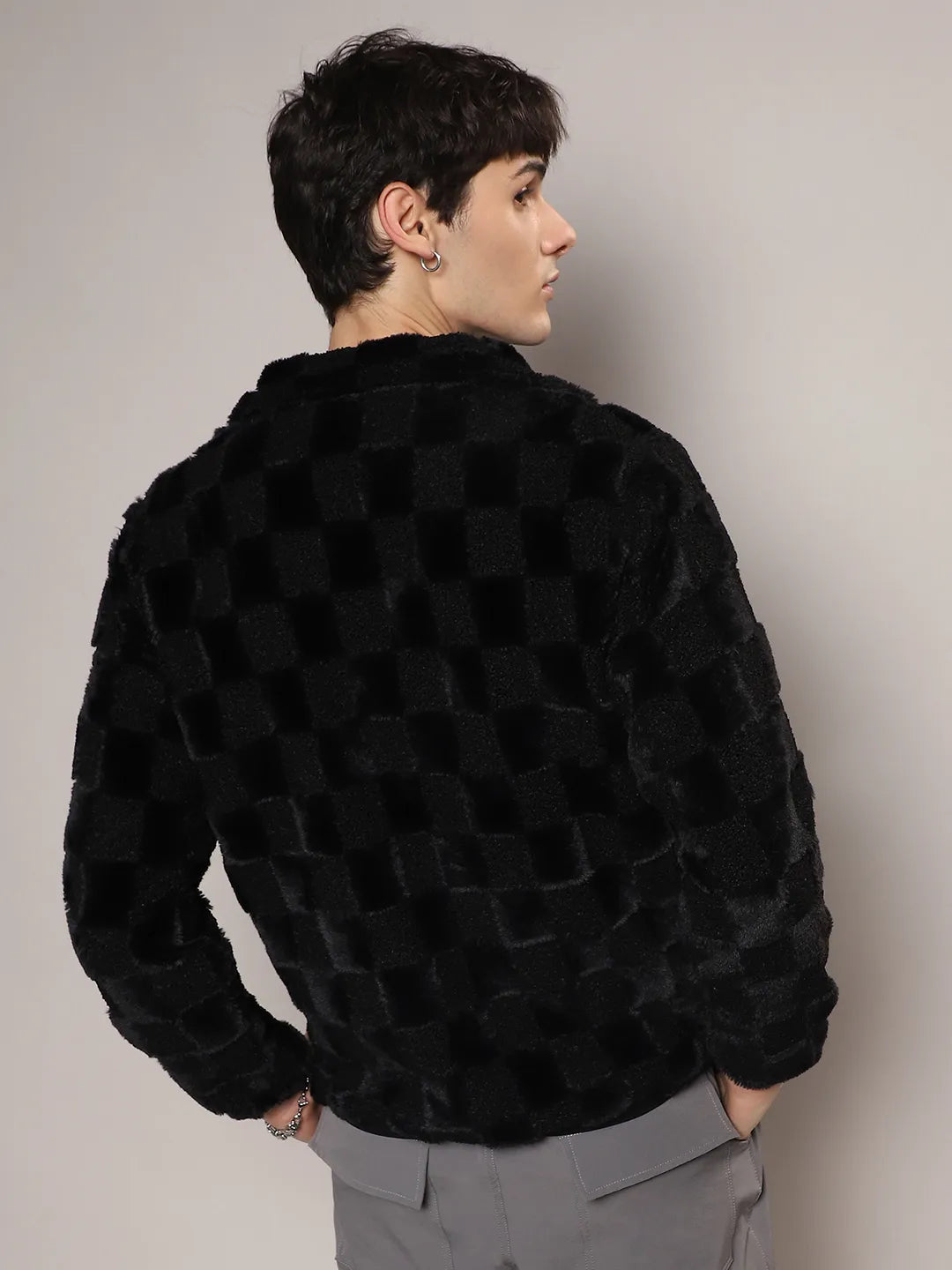 トップス subculture BUFFALO CHECK JACKET ₹2,399 | Campus Sutra Men's Carbon Black Fleece Buffalo