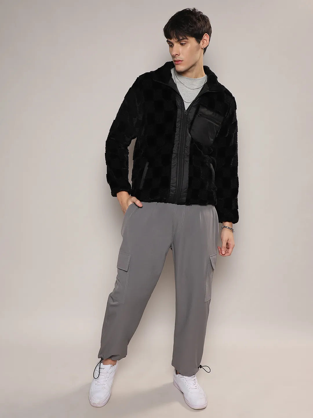 トップス subculture BUFFALO CHECK JACKET ₹2,399 | Campus Sutra Men's Carbon Black Fleece Buffalo