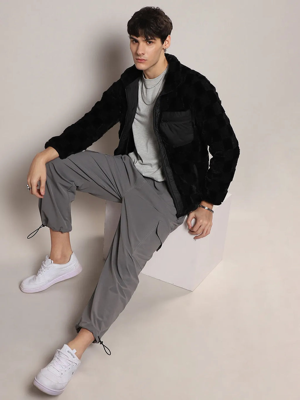 Fleece Buffalo Check Puffer Jacket