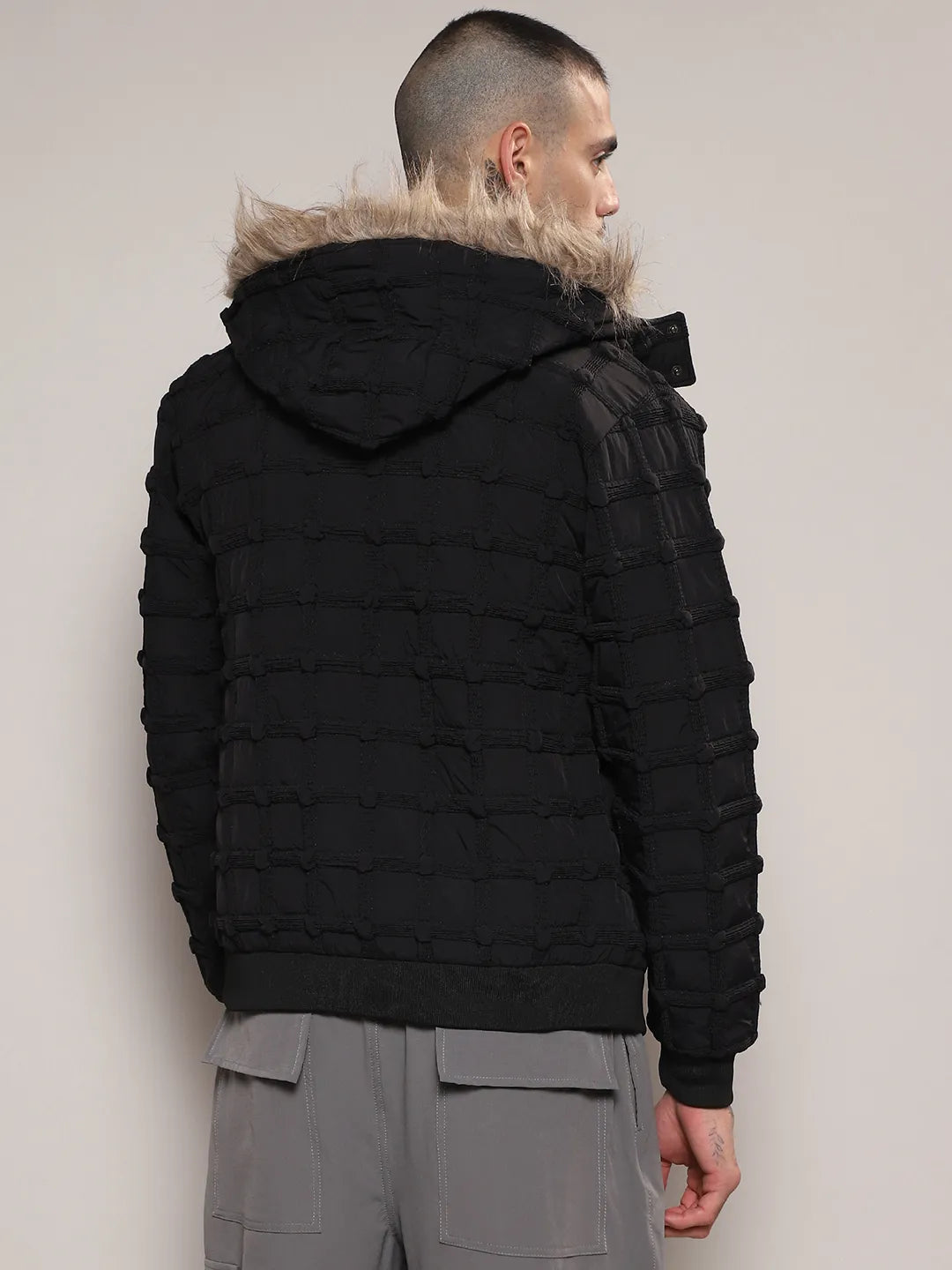 Self-Design Puffer Jacket With Fleece Hood