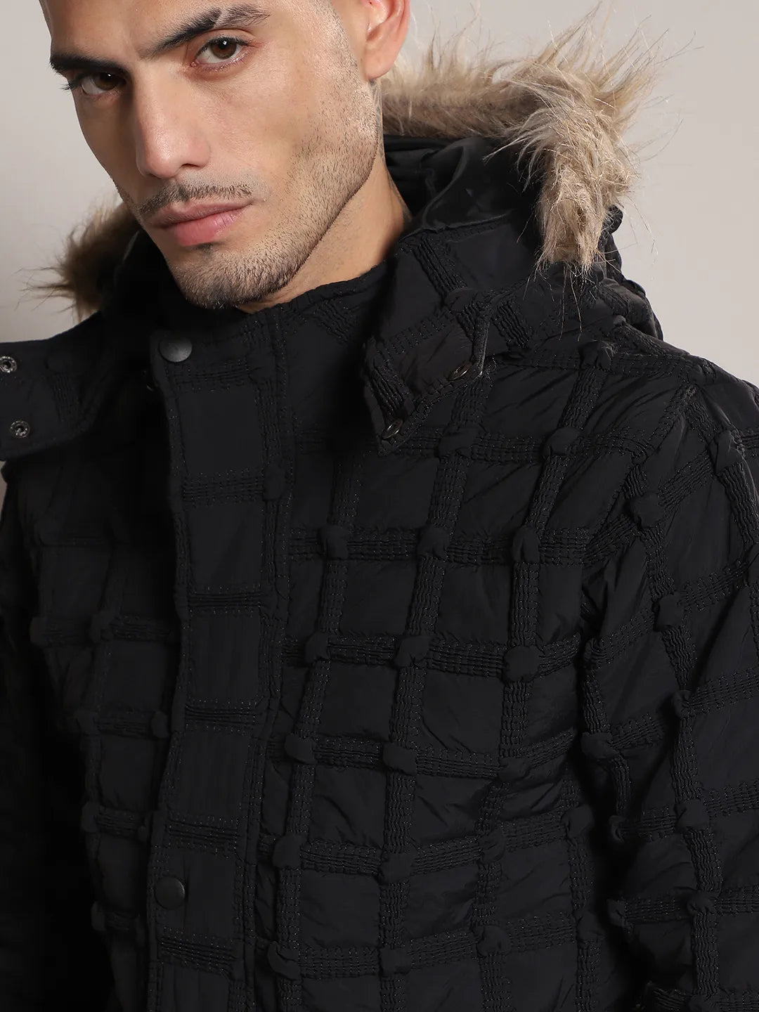 Self-Design Puffer Jacket With Fleece Hood