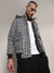 Carbon Black & Chalk White Checkboard Puffer Jacket With Fleece Hood