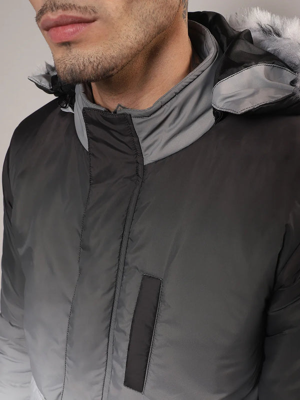 Ombre Puffer Jacket With Fleece Hood