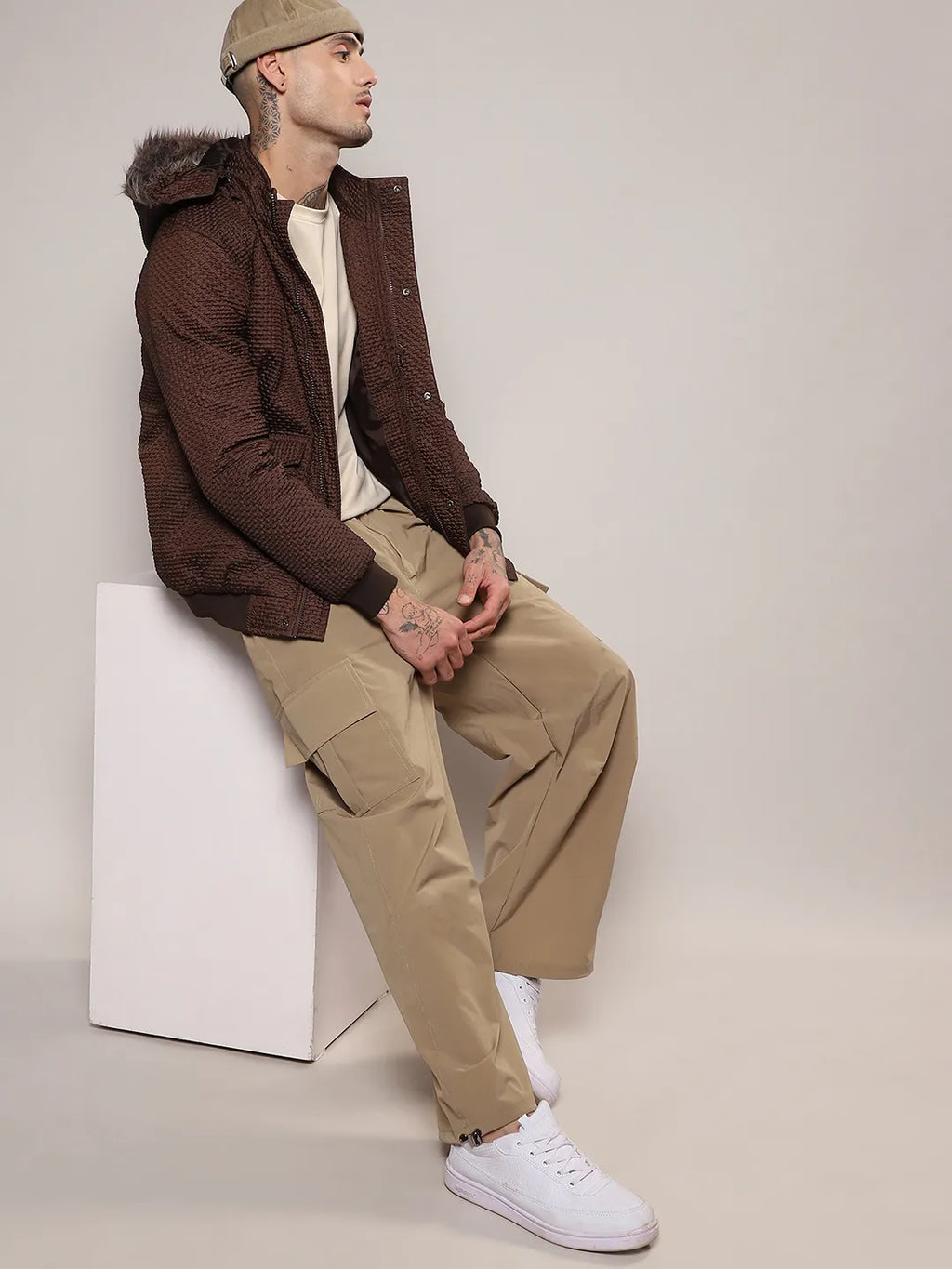 Self-Design Diamond Puffer Jacket With Fleece Hood