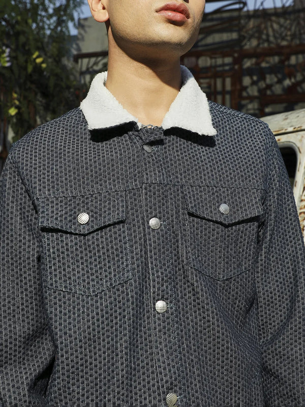 Fleece Polka Dot Denim Jacket