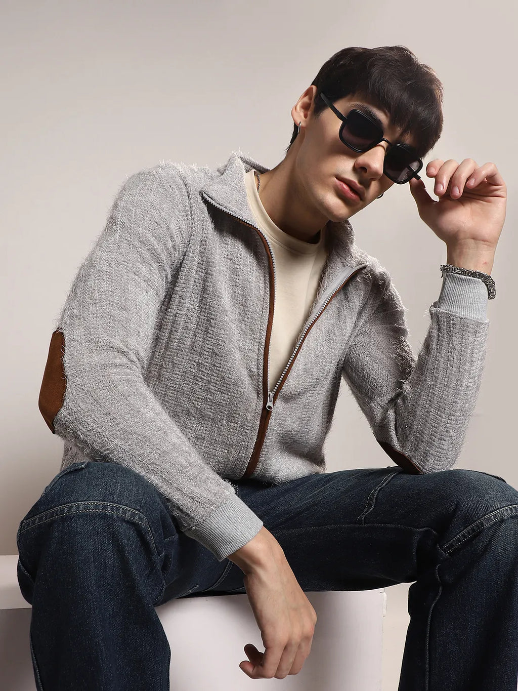 Self-Design Striped Knitted Jacket