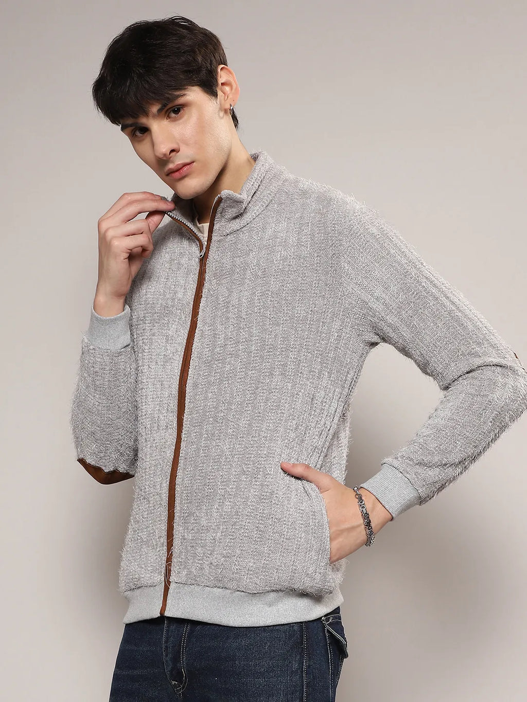 Self-Design Striped Knitted Jacket