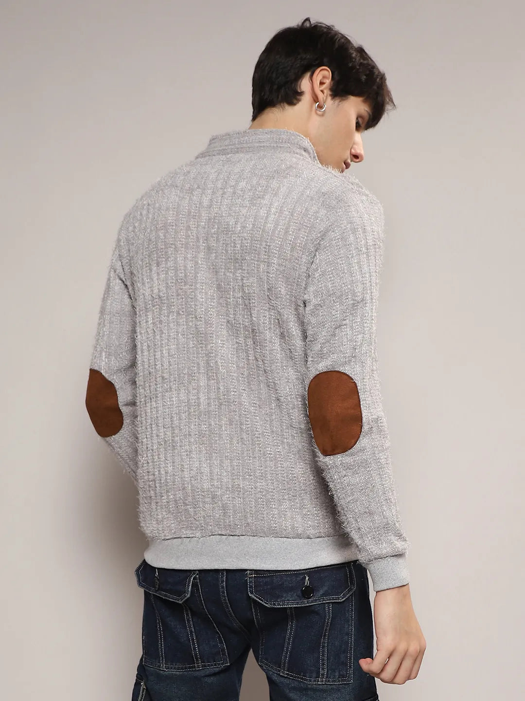 Self-Design Striped Knitted Jacket