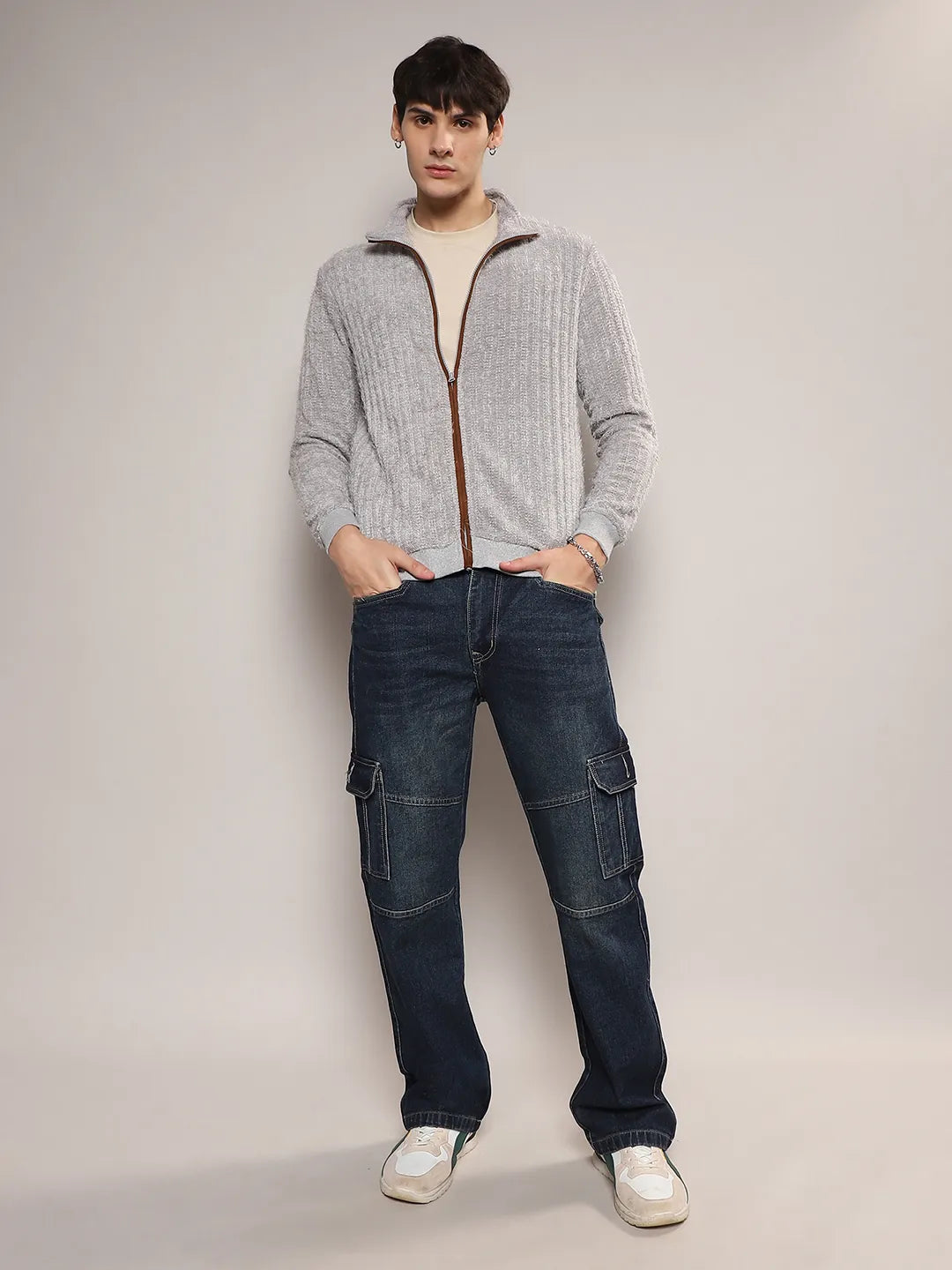 Self-Design Striped Knitted Jacket