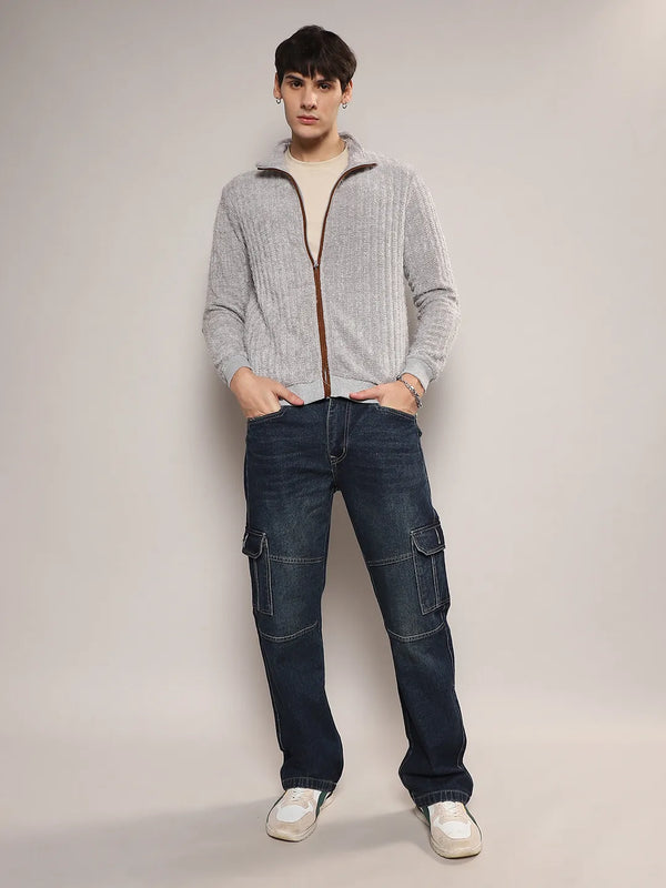 Self-Design Striped Knitted Jacket