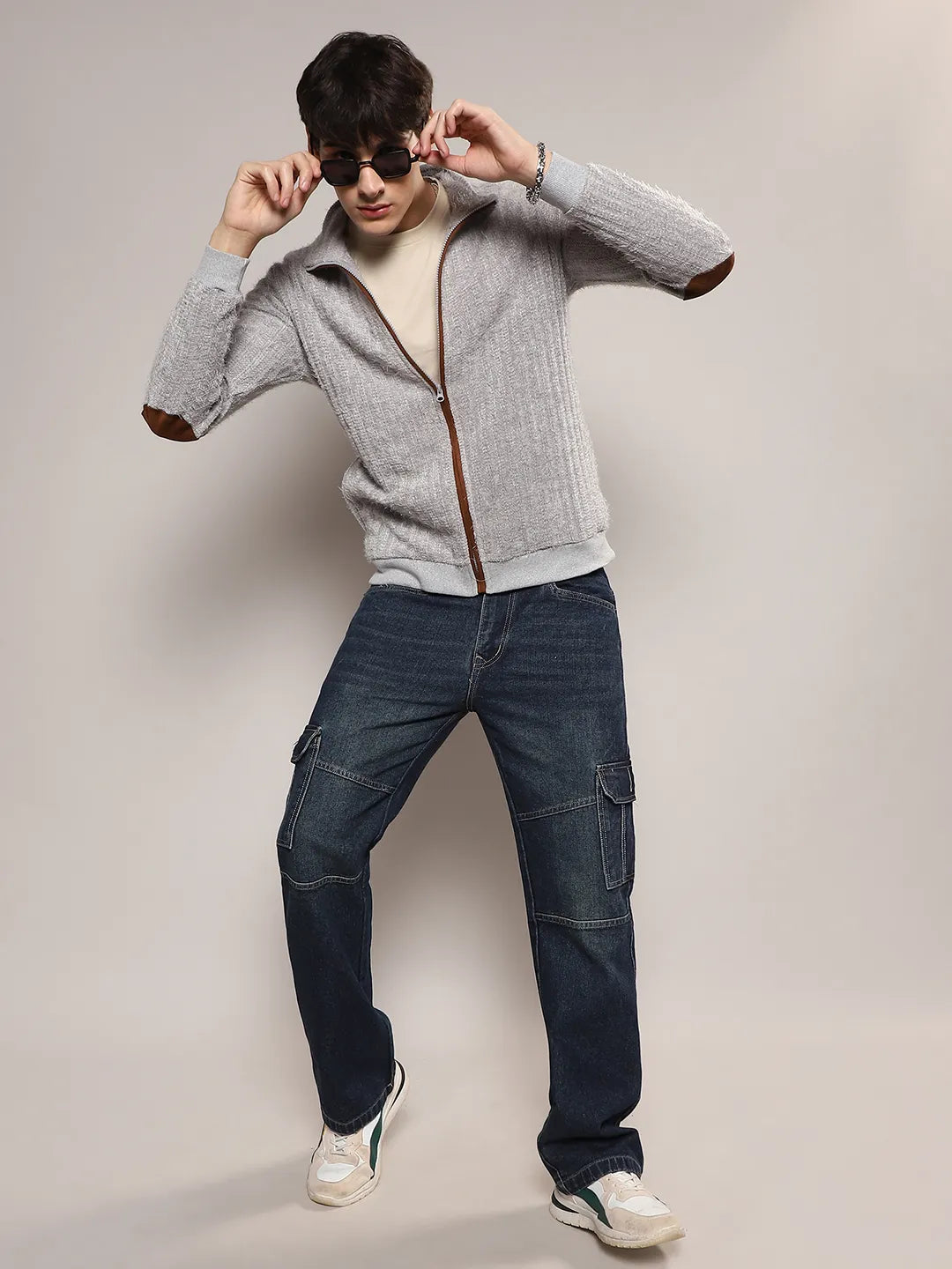 Self-Design Striped Knitted Jacket