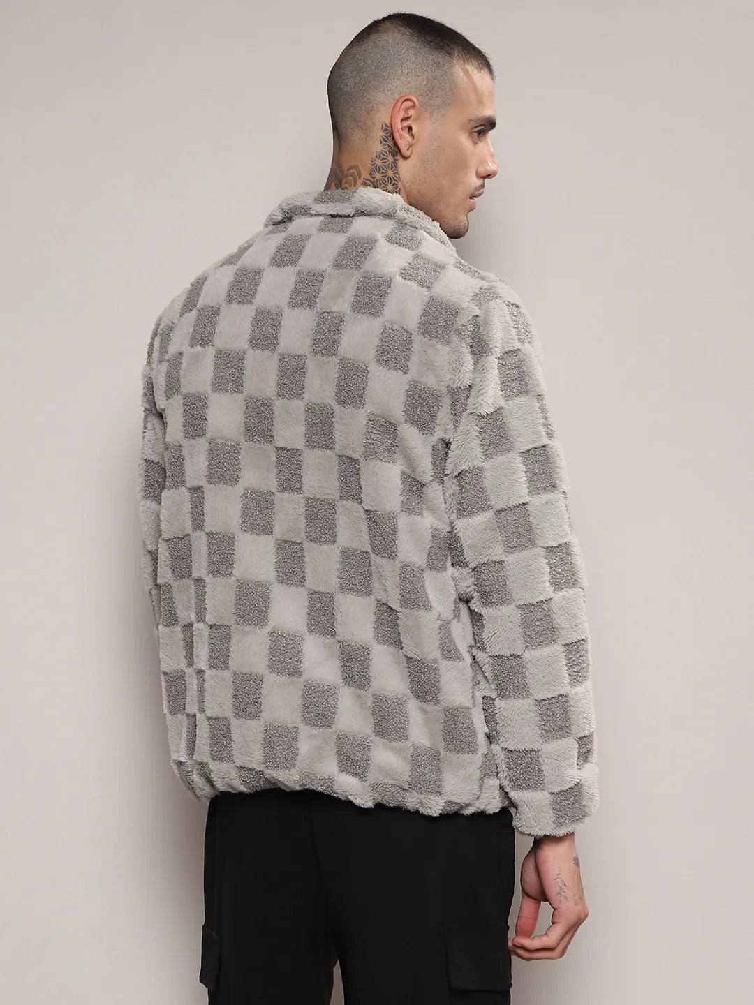 Fleece Buffalo Check Puffer Jacket