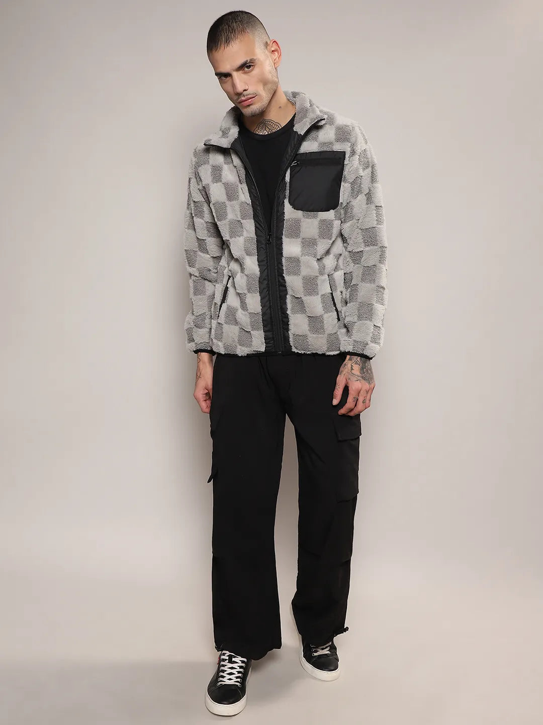 Fleece Buffalo Check Puffer Jacket