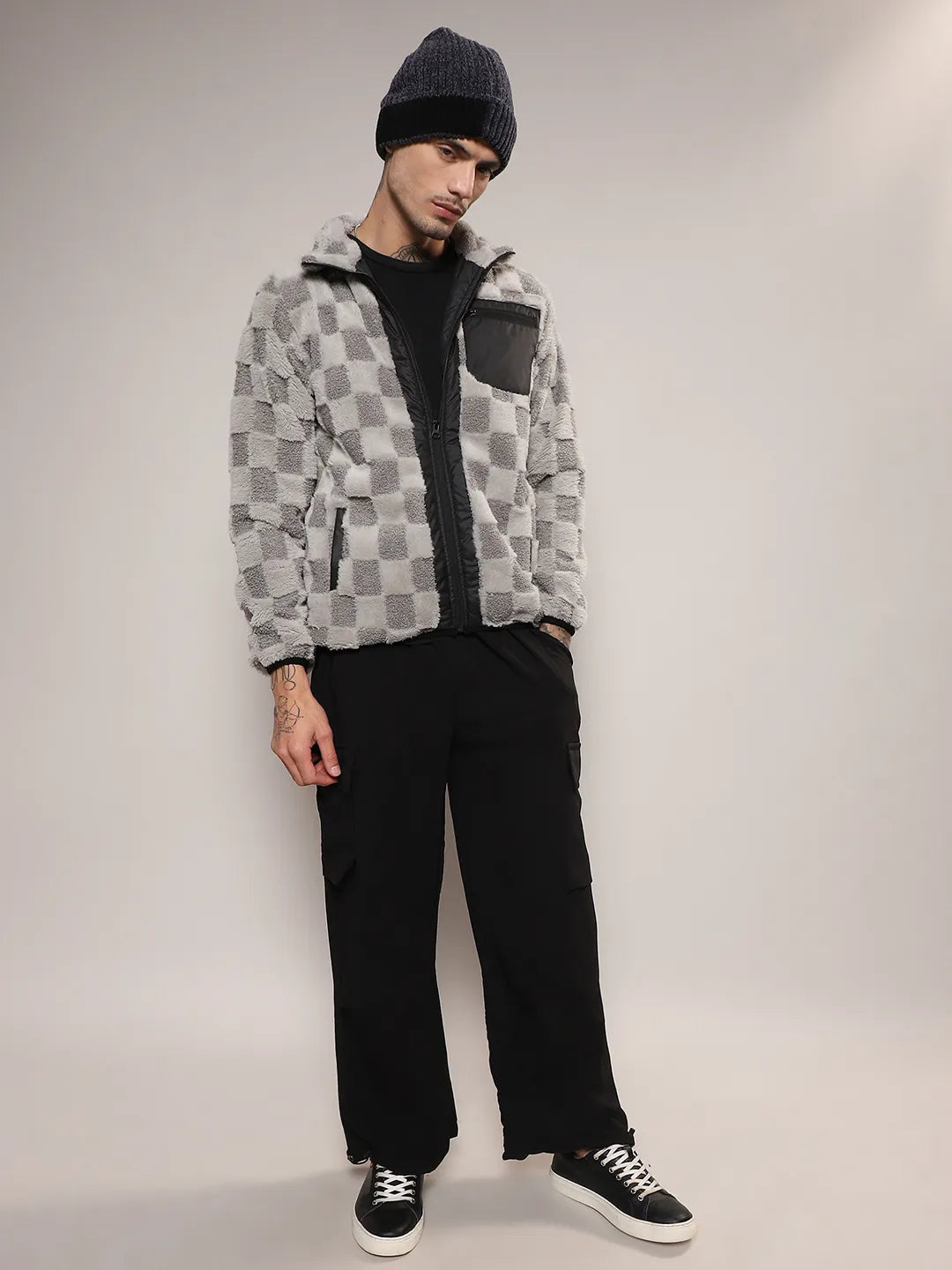 Grey check puffer jacket hotsell