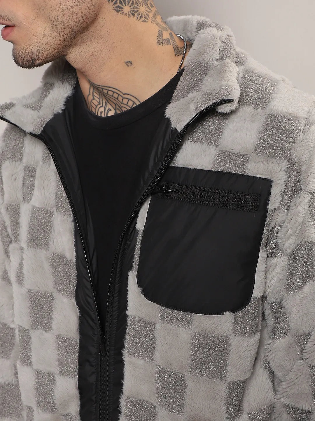 Fleece Buffalo Check Puffer Jacket