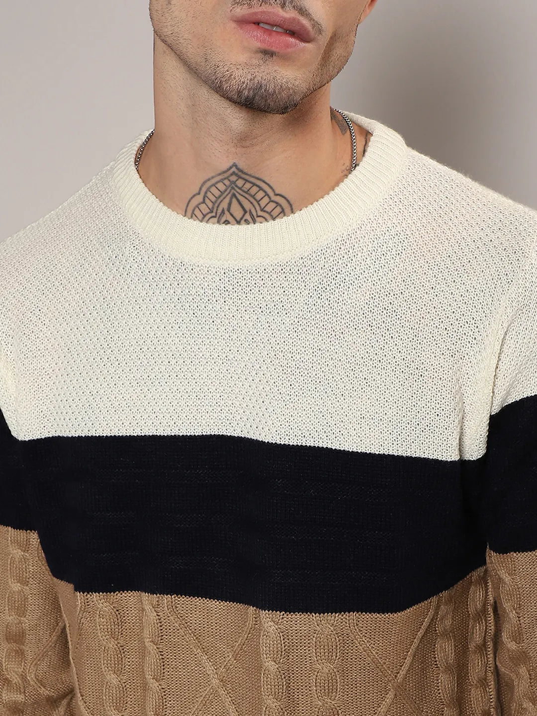 Contrast Panel Cable Knit Sweater